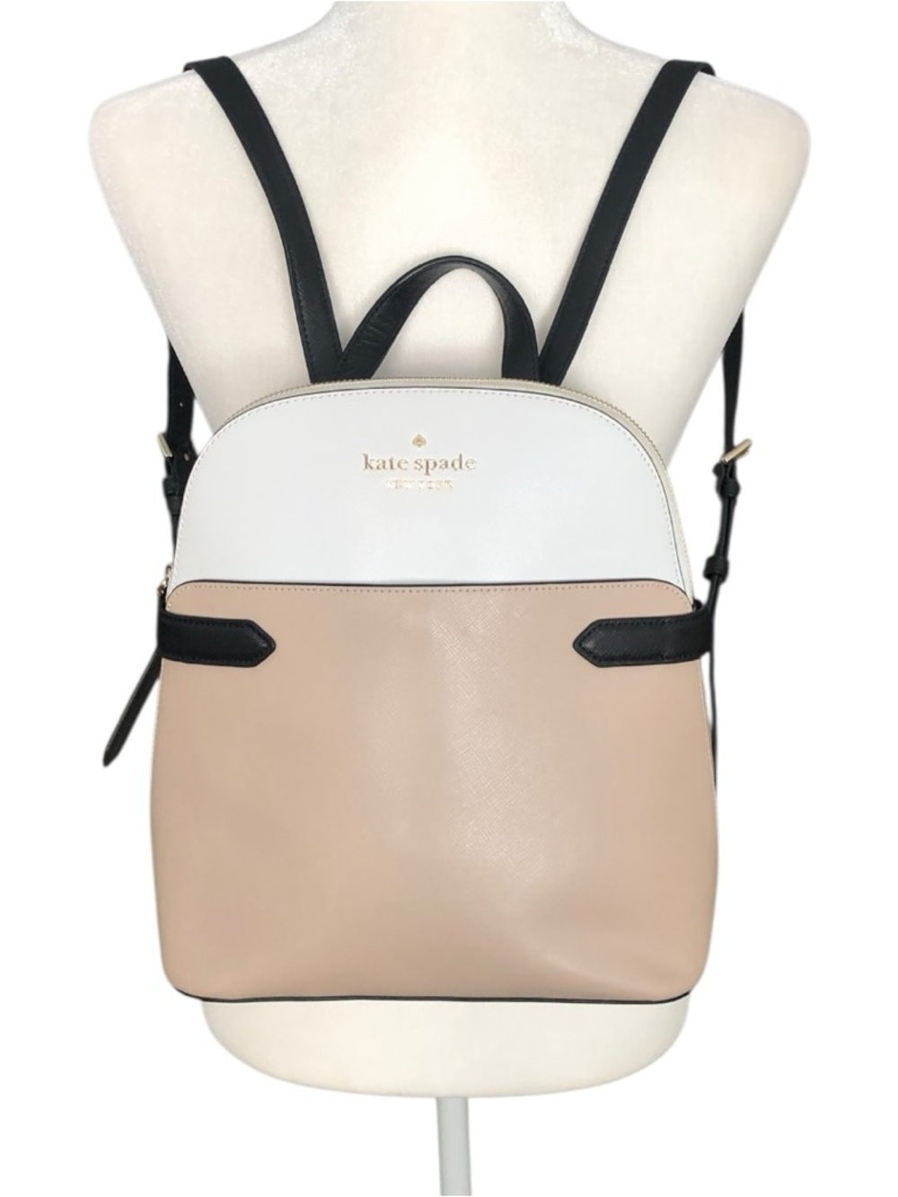 Kate Spade Staci Dome Leather Backpack Warm Beige Multi - Picture 2 of 8